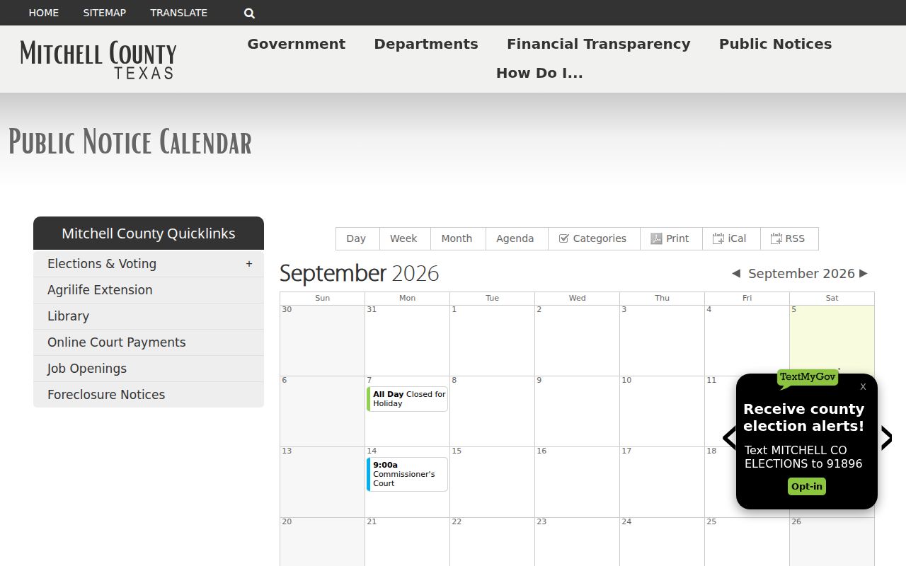 Mitchell County government calendar controls