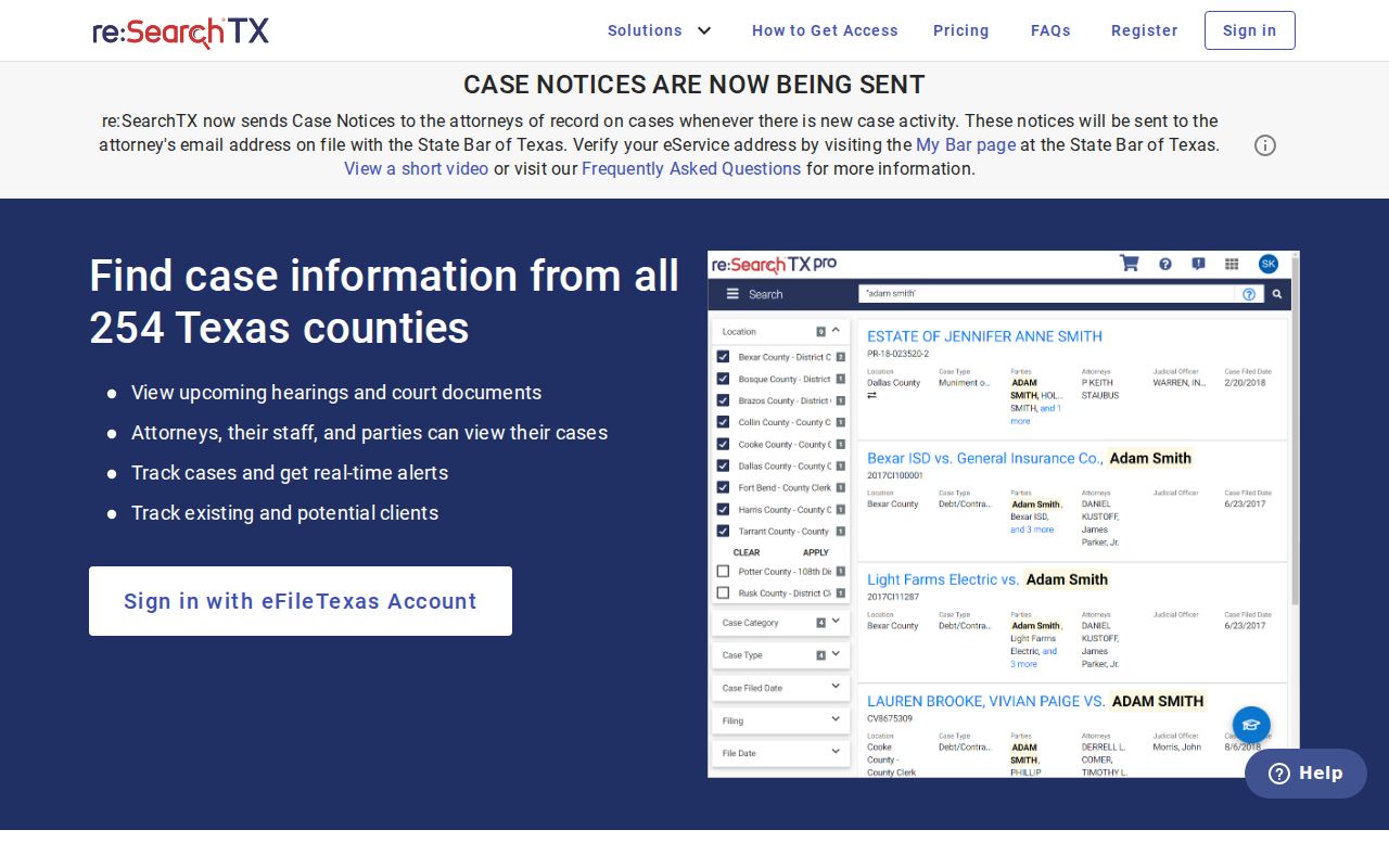 re:SearchTX Cases and Hearings search
