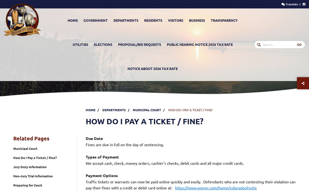 Colorado City Municipal Court payment methods and vendor link