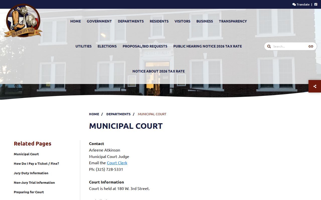Colorado City Municipal Court jurisdiction and contact page