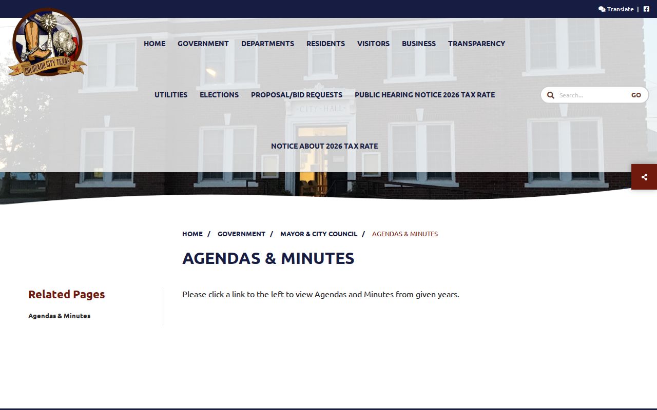 Colorado City public meeting agendas and minutes archive
