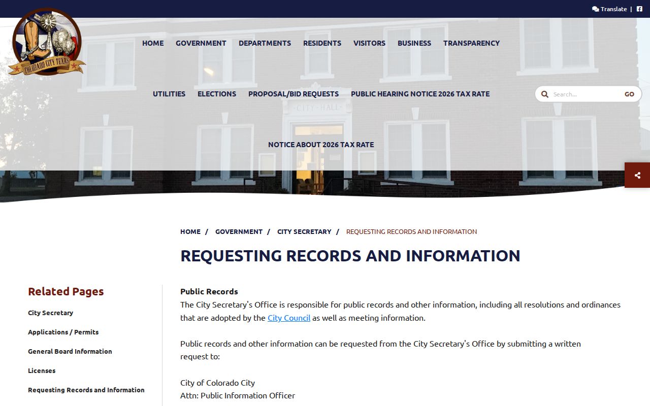 Colorado City Secretary public-information request instructions