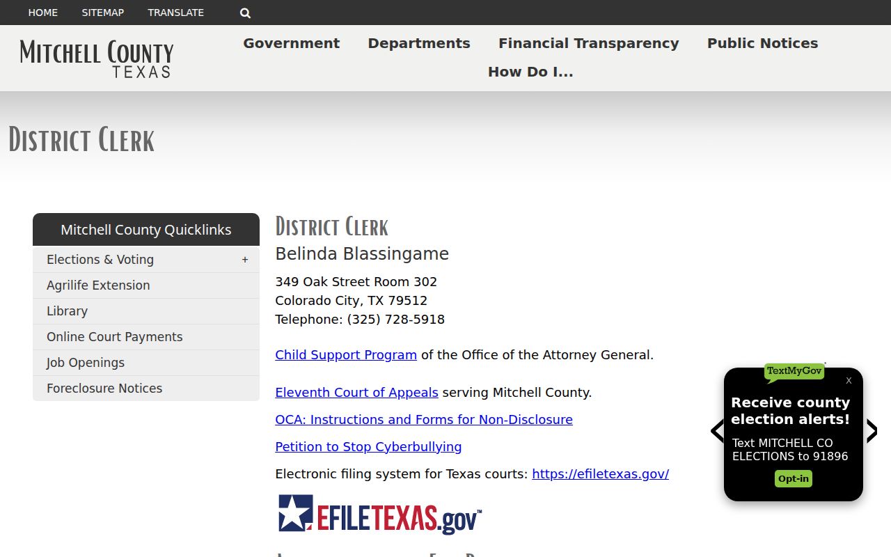Mitchell County court docket District Clerk eFileTexas link