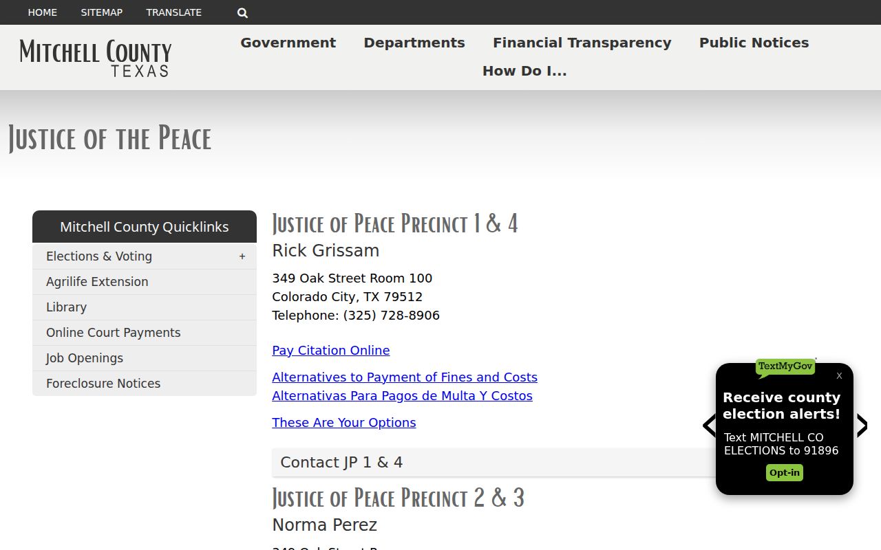 Mitchell County court docket Justice Court contacts